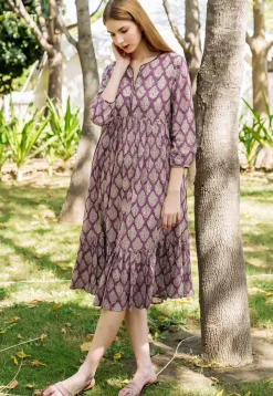 Block Printed Pure Cotton Tunic in Dark Magenta