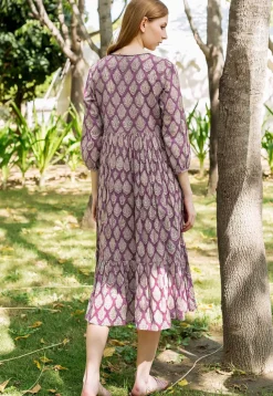 Block Printed Pure Cotton Tunic in Dark Magenta