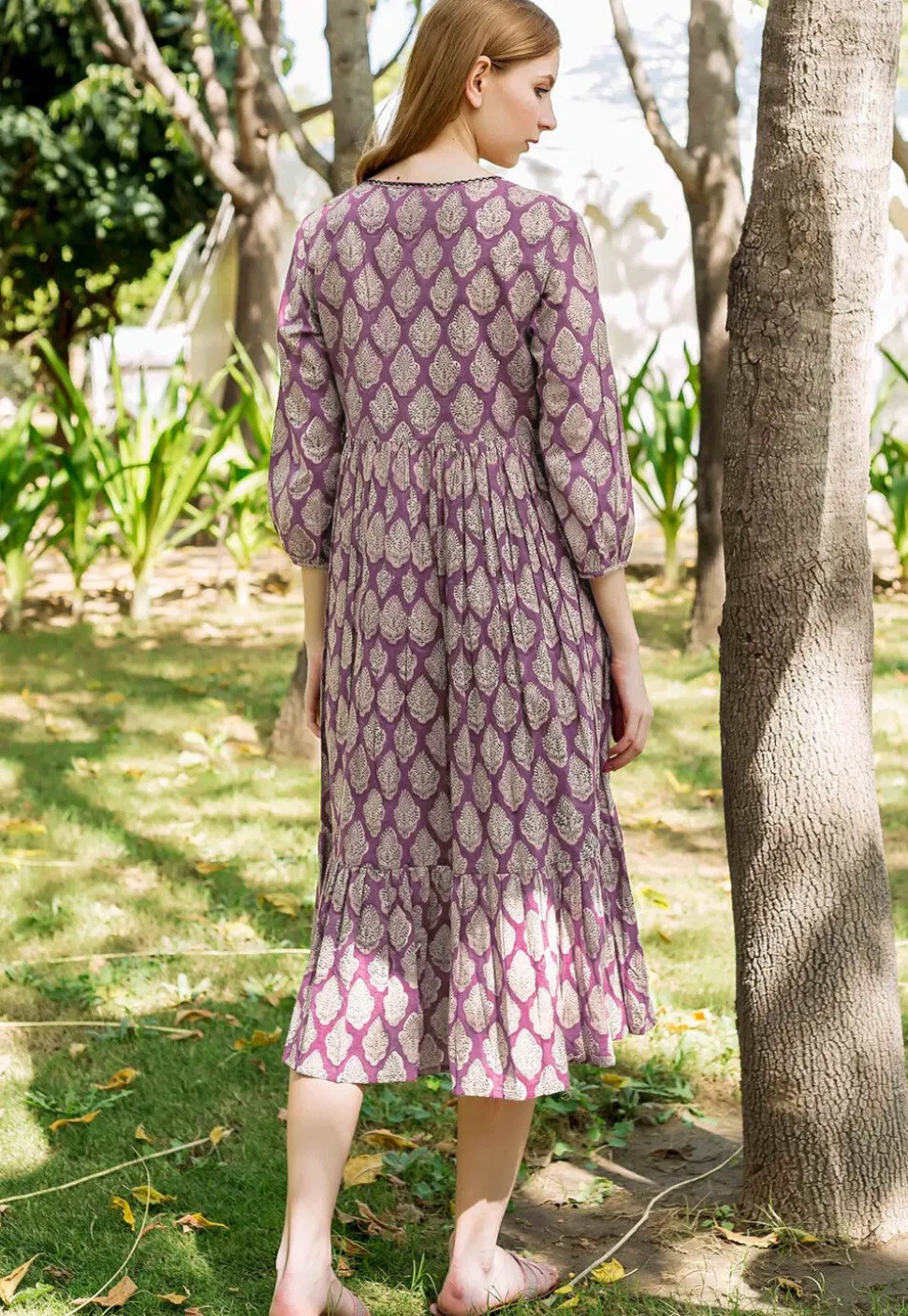 Block Printed Pure Cotton Tunic in Dark Magenta