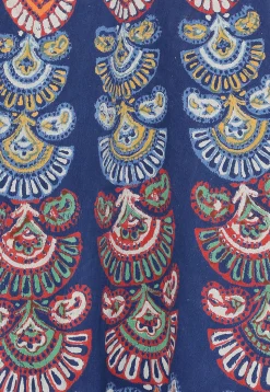 Block Printed Pure Cotton Wrap Around Skirt in Navy Blue