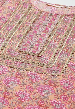 Block Printed Pure Cotton Pakistani Suit in Peach
