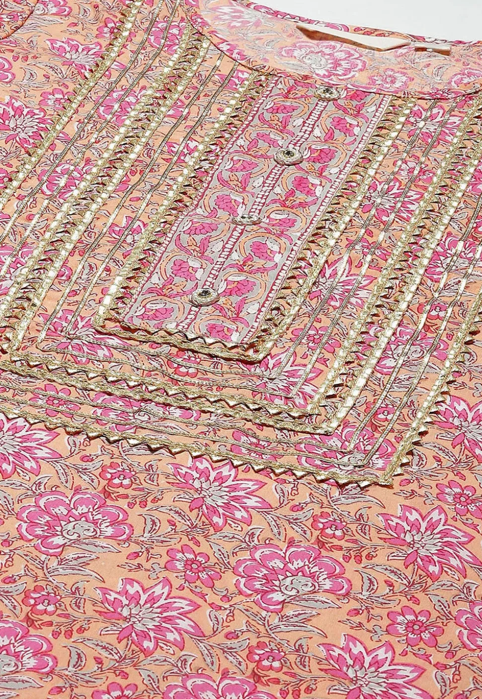 Block Printed Pure Cotton Pakistani Suit in Peach