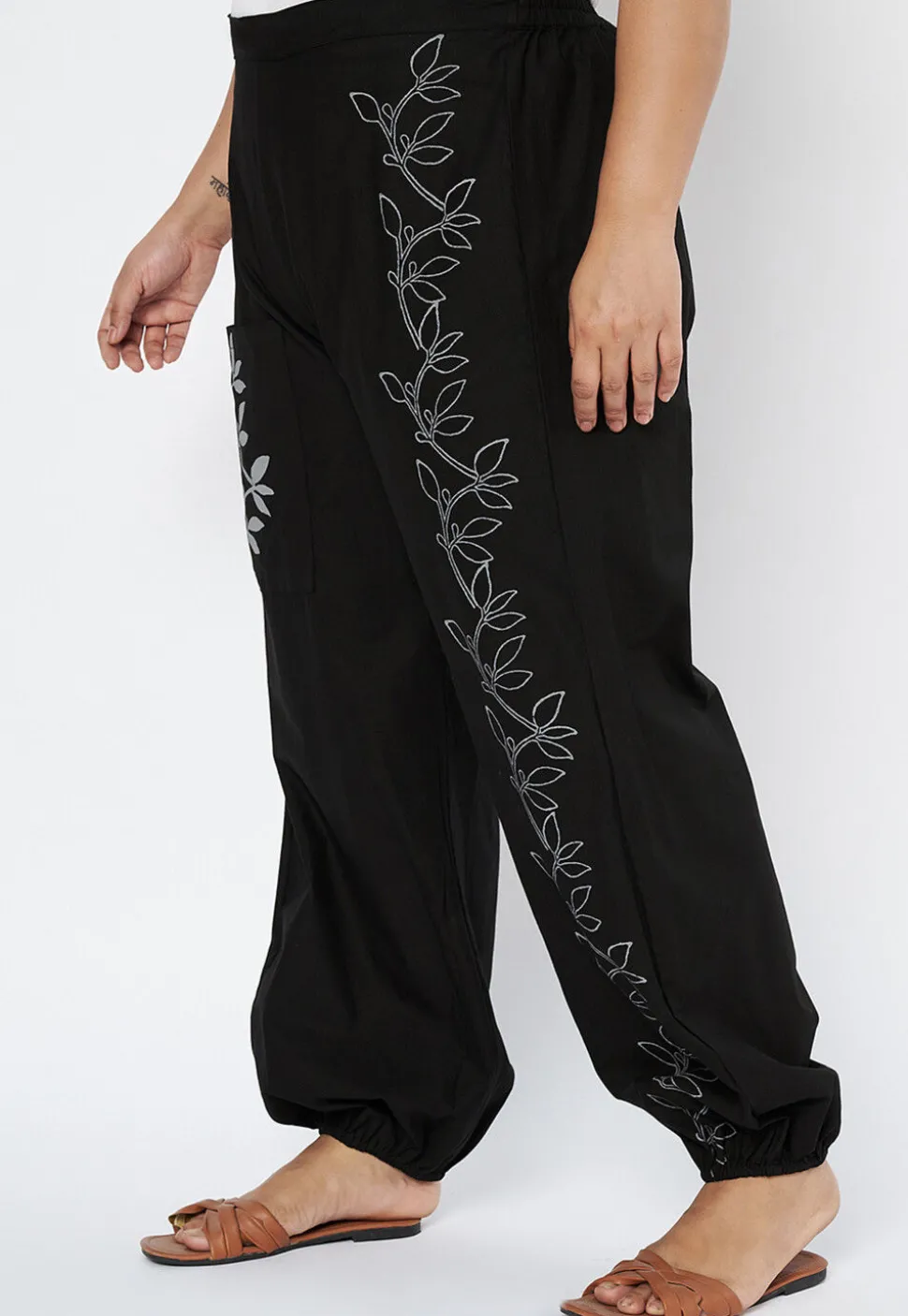 Block Printed Pure Cotton Pant in Black