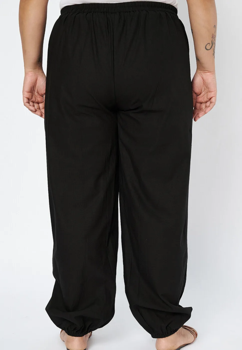 Block Printed Pure Cotton Pant in Black