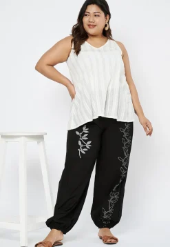 Block Printed Pure Cotton Pant in Black