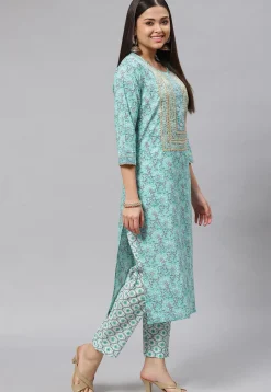 Block Printed Pure Cotton Pakistani Suit in Light Blue