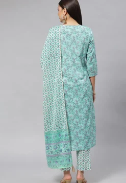 Block Printed Pure Cotton Pakistani Suit in Light Blue