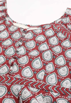 Block Printed Pure Cotton Pakistani Suit in Maroon