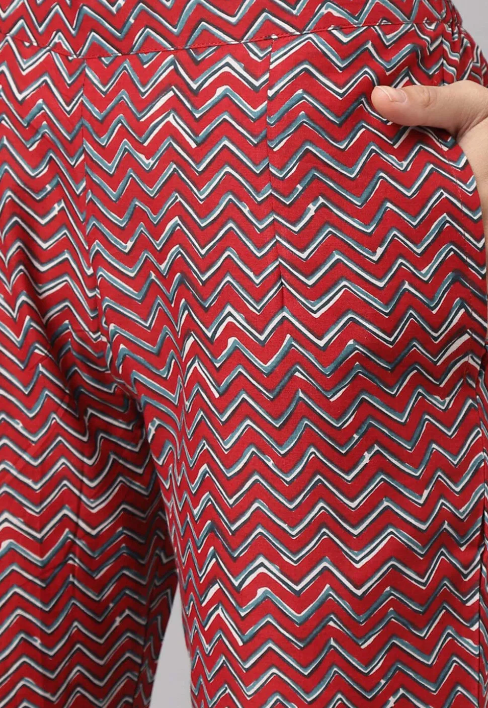 Block Printed Pure Cotton Pakistani Suit in Maroon