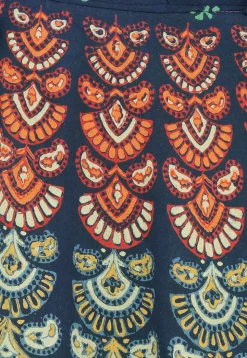 Block Printed Pure Cotton Wrap Around Skirt in Teal Blue