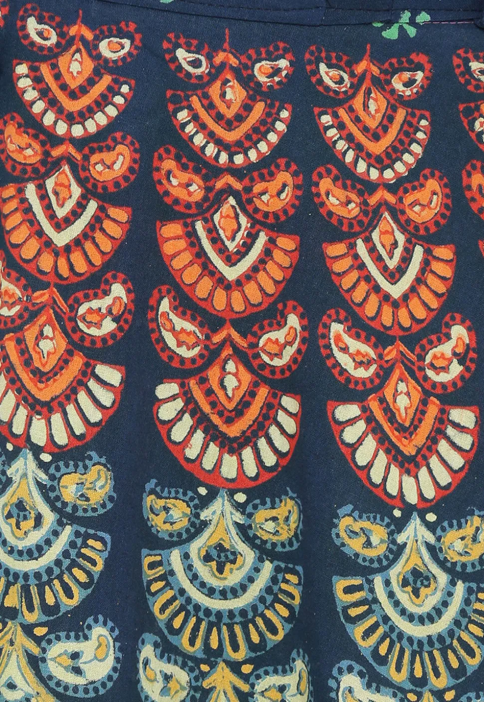Block Printed Pure Cotton Wrap Around Skirt in Teal Blue
