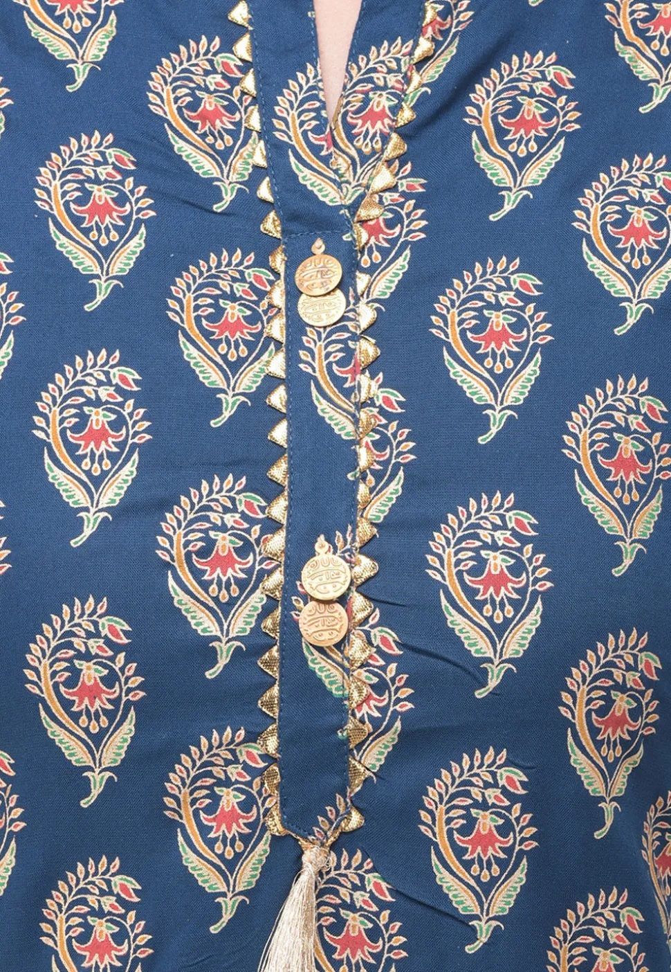 Block Printed Rayon Cotton Straight Kurta in Blue