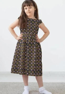 Block Printed Rayon Dress in Grey