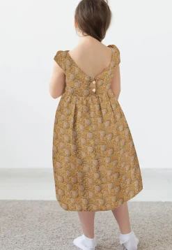 Block Printed Rayon Dress in Olive Green