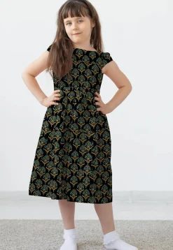 Block Printed Rayon Dress in Black