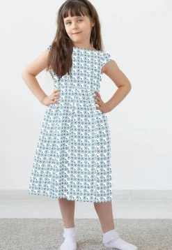 Block Printed Rayon Dress in White