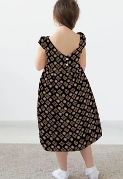 Block Printed Rayon Dress in Black