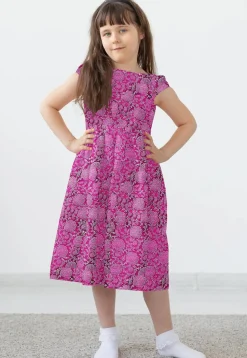 Block Printed Rayon Dress in Magenta