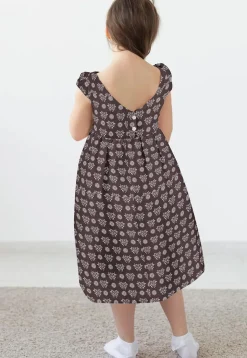Block Printed Rayon Dress in Dark Brown