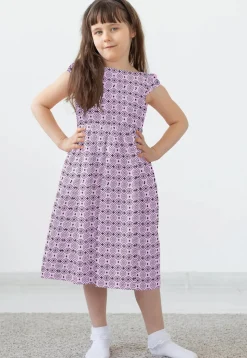 Block Printed Rayon Dress in Light Purple