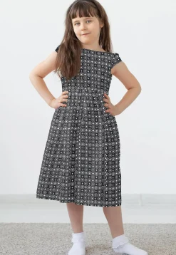 Block Printed Rayon Dress in Black