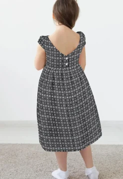 Block Printed Rayon Dress in Black