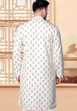 Block Printed Rayon Kurta in Off White