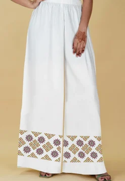 Block Printed Rayon Palazzo in Off White