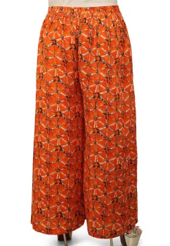 Block Printed Rayon Palazzo in Orange