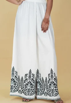 Block Printed Rayon Palazzo in Off White