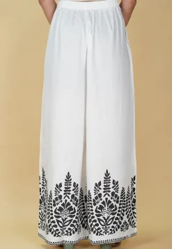 Block Printed Rayon Palazzo in Off White