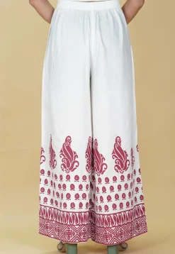 Block Printed Rayon Palazzo in Off White