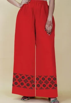 Block Printed Rayon Palazzo in Red
