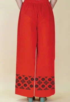 Block Printed Rayon Palazzo in Red