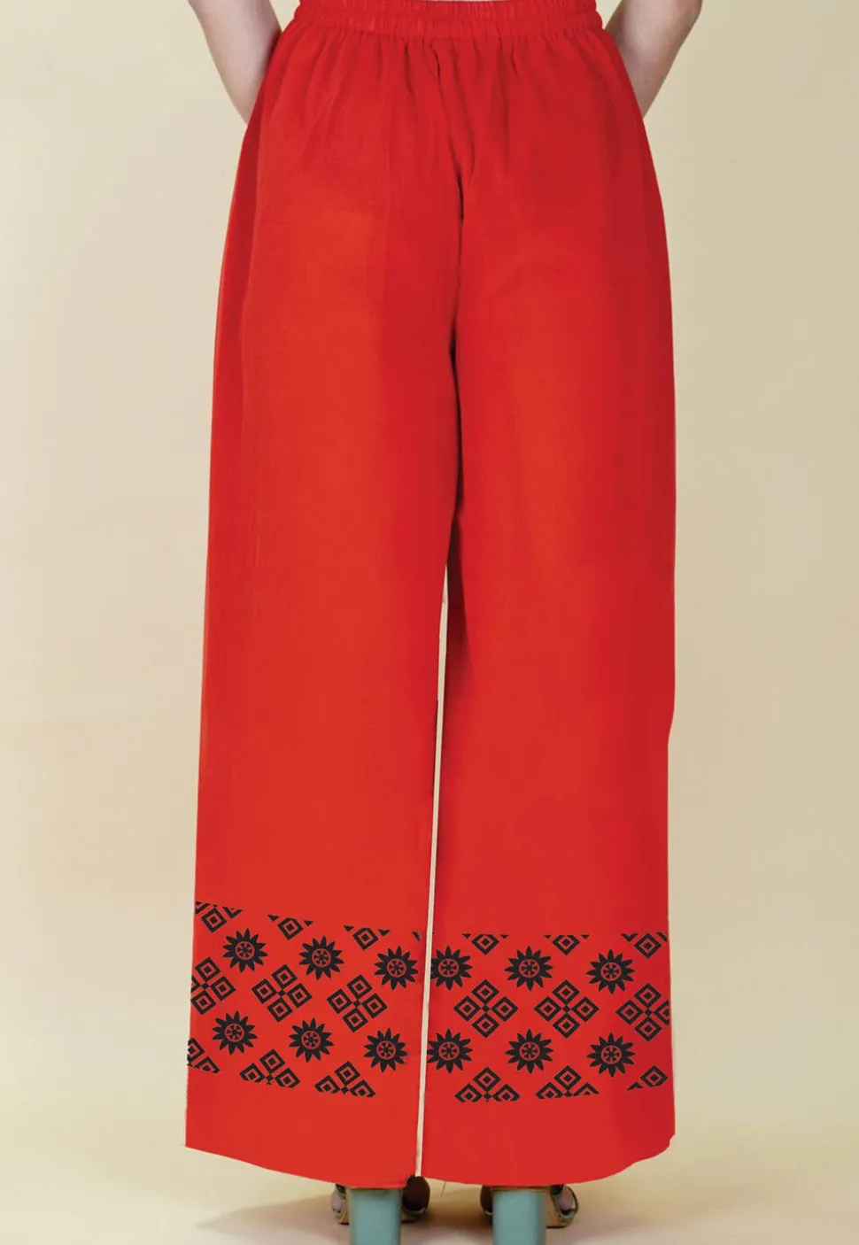 Block Printed Rayon Palazzo in Red
