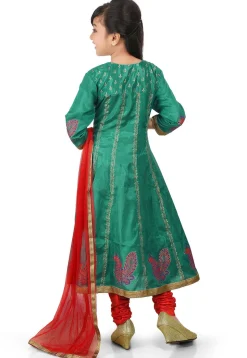 Block Printed Shantoon Anarkali Suit in Teal Green