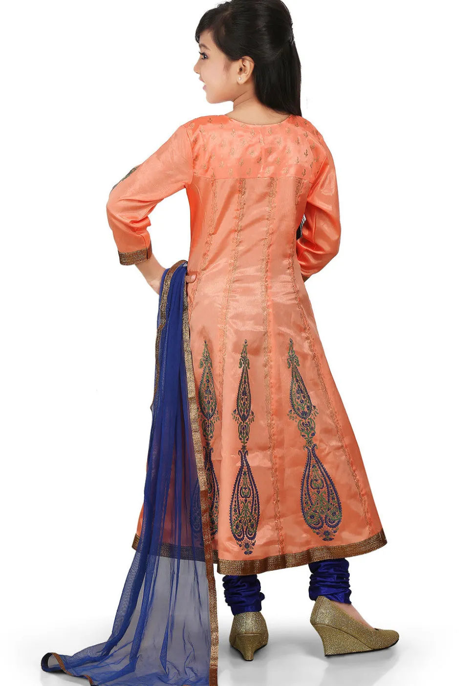 Block Printed Shantoon Anarkali Suit in Peach