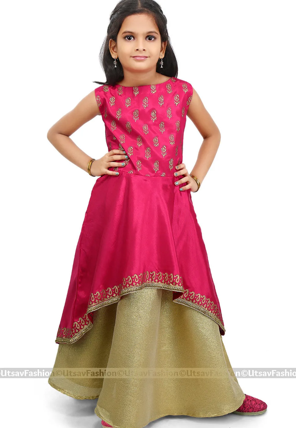 Block Printed Shantoon Jacket Style Lehenga in Fuchsia