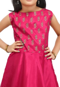 Block Printed Shantoon Jacket Style Lehenga in Fuchsia