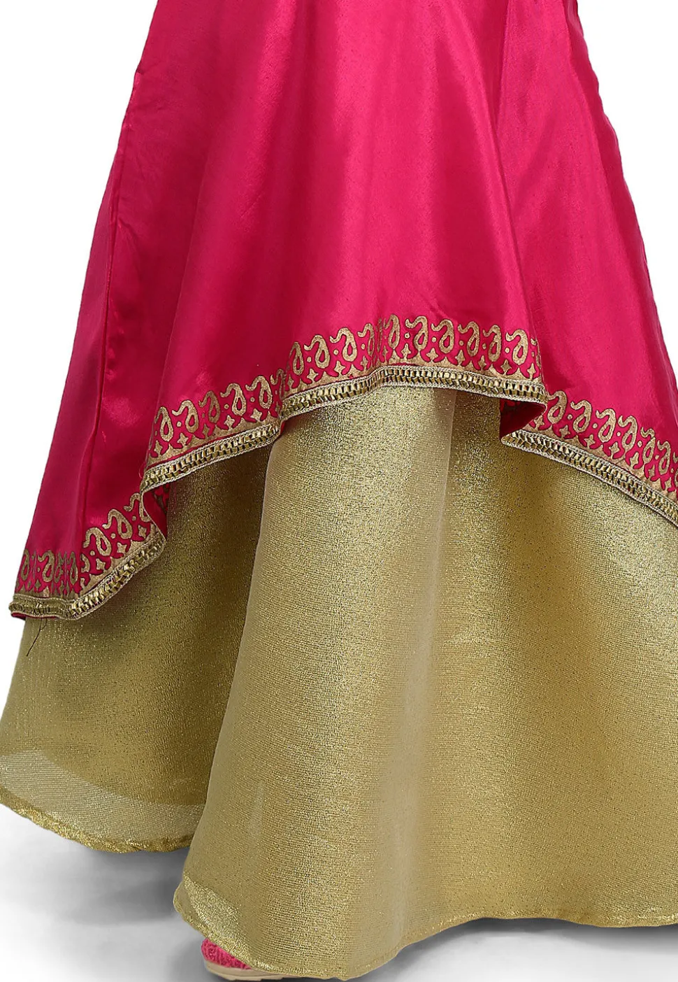 Block Printed Shantoon Jacket Style Lehenga in Fuchsia