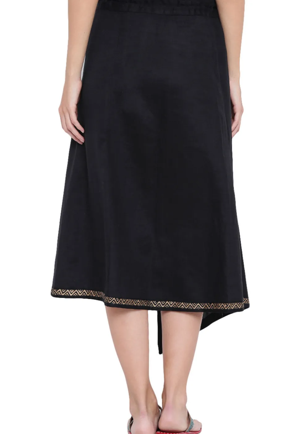 Block Printed Viscose Skirt in Black
