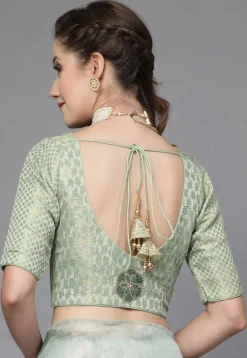 Brocade Angrakha Style Blouse in Sea Green