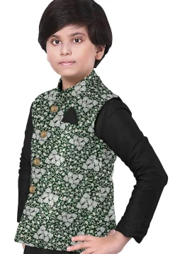 Brocade Art Brocade Silk Nehru Jacket in Dark Green