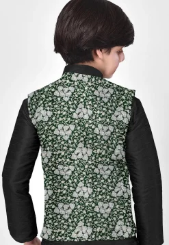 Brocade Art Brocade Silk Nehru Jacket in Dark Green