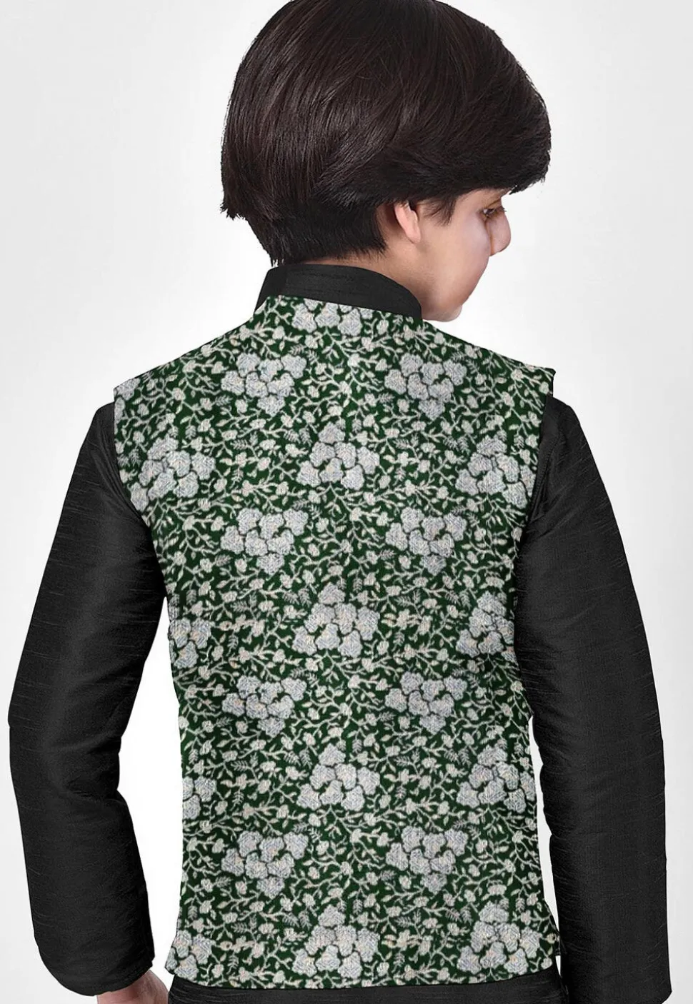 Brocade Art Brocade Silk Nehru Jacket in Dark Green