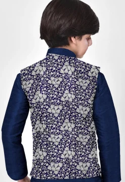 Brocade Art Brocade Silk Nehru Jacket in Blue