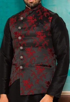 Brocade Asymmetric Nehru Jacket in Black