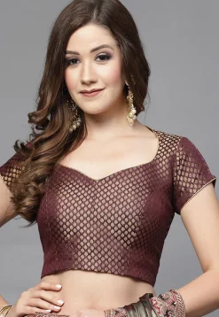 Brocade Back Cut Out Blouse in Wine