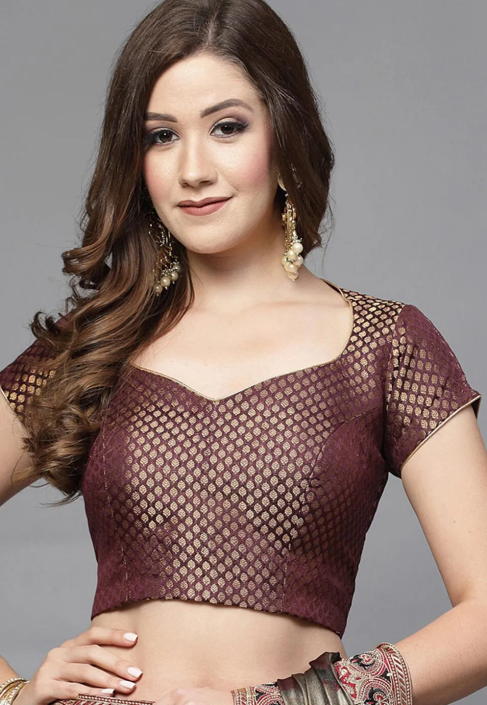 Brocade Back Cut Out Blouse in Wine