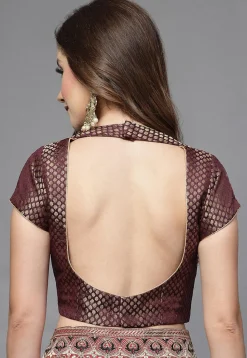 Brocade Back Cut Out Blouse in Wine
